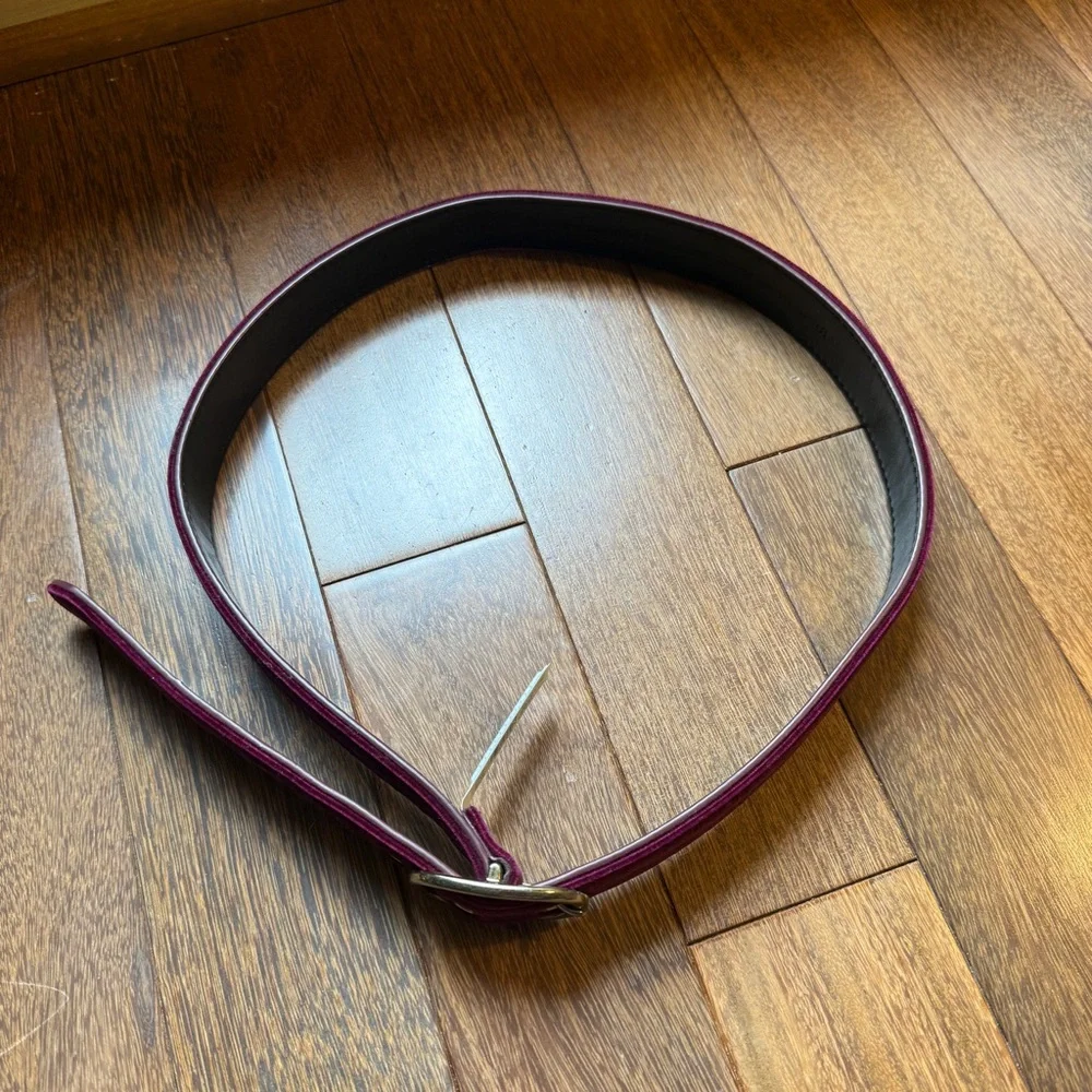 Ann Taylor Elegant Purple Velvet Belt with Gold Buckle Size Small